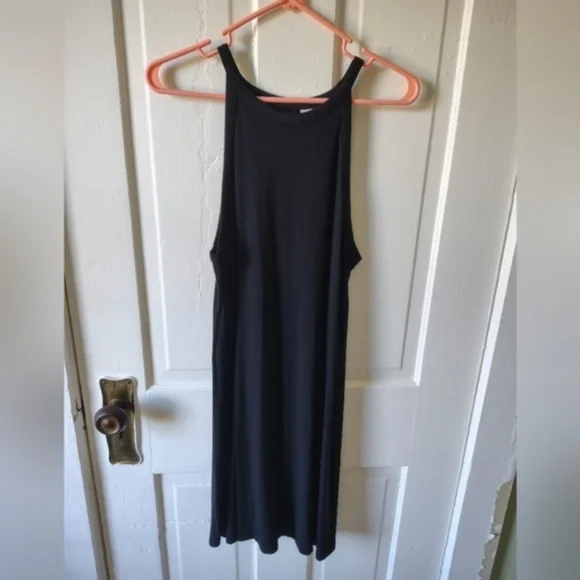 Old Navy Women's Small High-Neck Rib-Knit Black Swing Dress - Picture 2 of 6